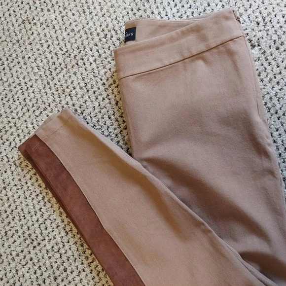 WHBM Tan Equestrian Riding Style Leggings Suede Patch Old Money  Preppy Academia