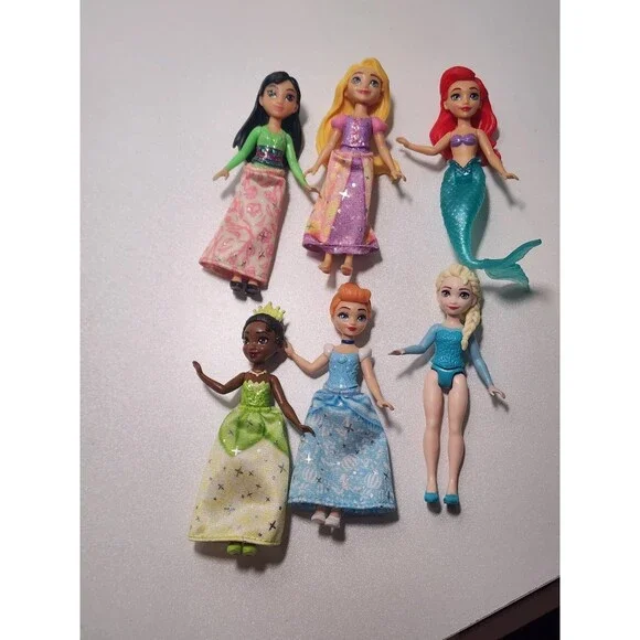 Mattel Disney Princess Small Doll Lot Mulan Rapunzel Ariel Tiana Cinderella