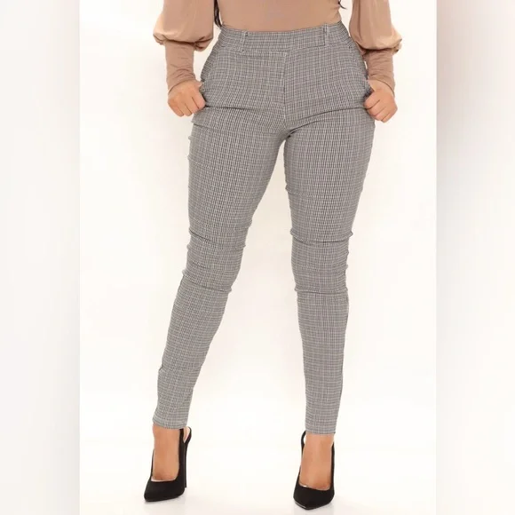 Black White Checkered Plaid High Waisted Skinny Pants Work Office Small