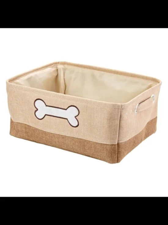 Pet Storage Bin with Bone Design - Beige / Brown