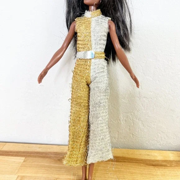Barbie Talking JULIA Jumpsuit 1969 Gold Silver #1128 Belted Vintage FLAWS