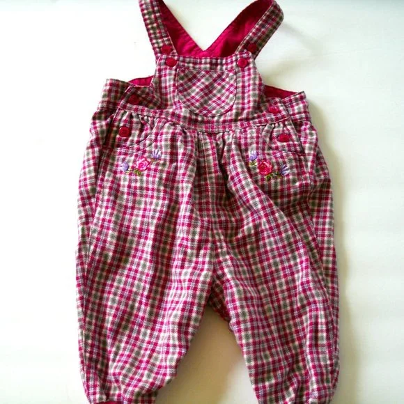 Vintage Baby Place Girls Overalls Pink Flowers Embroidered 3-6 Months