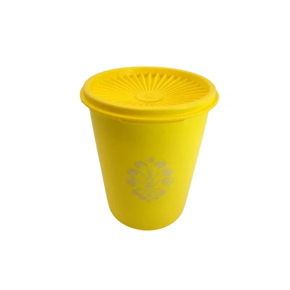 Tupperware Servalier Canister‎ Vintage Yellow Sunburst Lid 811-13 Floral