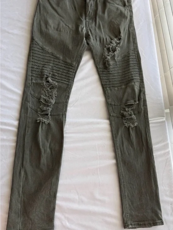 H&M Divided Jeans Men's 32/32 Dark Green Skinny Fit Denim Distressed EUC