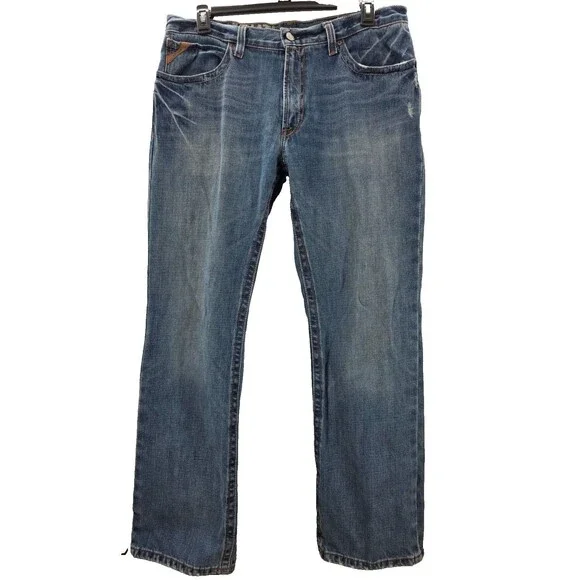 Ariat M4 Low Rise Bootcut Jeans Mens 36x 34 Medium Wash Distressed Cotton Denim