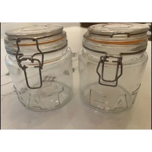 Two Glass Jars Hinged Lid with Rubber Gasket and Metal Clasp Airtight Seal EAT