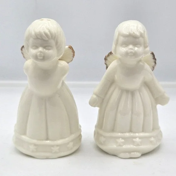 Vintage Formalities by Baum Bros Ceramic Angel Salt and Pepper Shakers Gold Trim