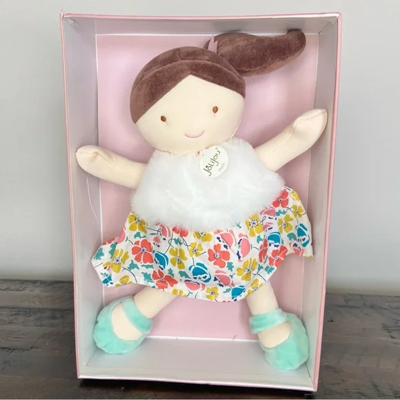 JoLiJou Paris Baby Cloth Doll Demoiselle Pretty Green Print Doudou et Compagnie