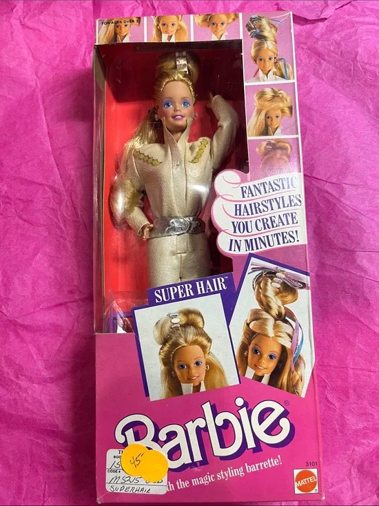 1986 Barbie Super Hair Styling Doll in Pink and Gold Model 3101 NRFB