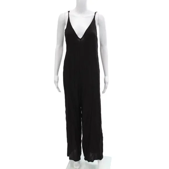 TOBI Womens V-Neck Sleeveless Wide-Leg Jumpsuit Brown Size M