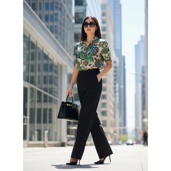 Calvin Klein Black Wide Leg Dress Pants Polyester Rayon Spandex Women Size‎ 4