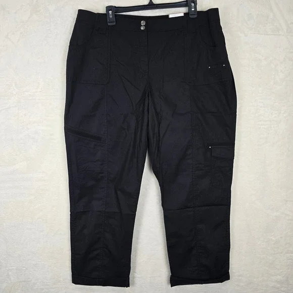 NWT Chicos Cotton Utility Pants Black The Ultimate Fit 3.5 Cargo Straight Leg