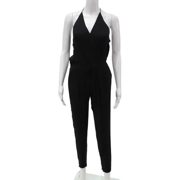 Emerson Thorpe Womens Jumpsuit Sleeveless V Neck Black Silk Spandex Size XS