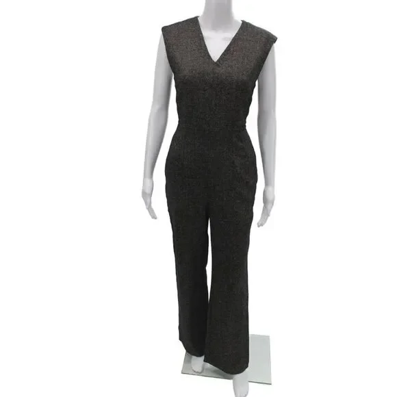 Steven Alan Women Gray Herringbone Wool V-Neck Sleeveless Zip Jumpsuit Size 4
