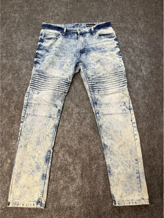 Southpole Jeans Mens 34x32 Skinny Acid Wash Moto Biker Y2K Streetwear Blue