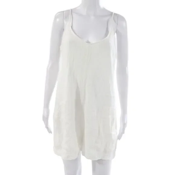 Monrow Women Sleeveless V-Neck Cotton Romper White Beach Pullover Size S