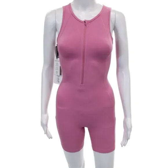 TNA Women Unitard Pink Sleeveless Zip Round Neck Polyester Size 2XS