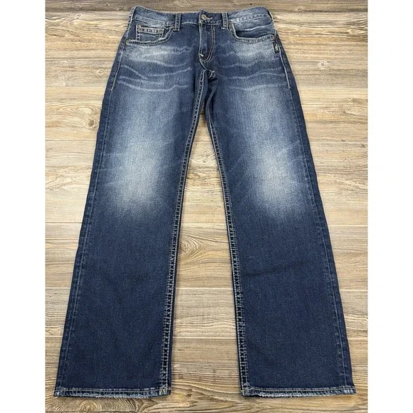 Silver Jeans Co Zac Jeans Mens 32x32 FITS 34x32 Straight Stretch Denim Blue
