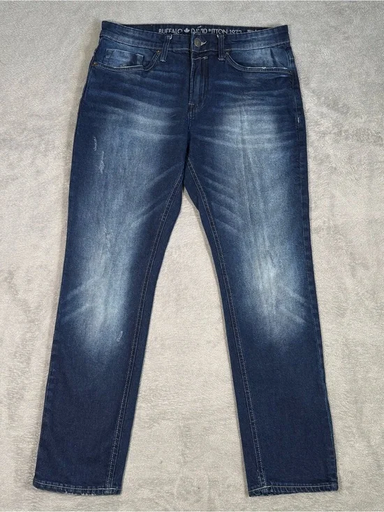 Buffalo David Bitton Ash-X Mens Jeans 33x30 Slim Stretch Dark Wash Distressed