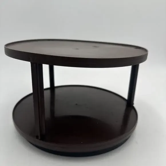 Vintage Lazy Susan 2 Tier Round Turntable 70s Spice Brown Kitchen MCM