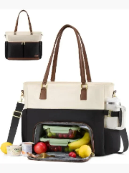 Insulated Lunch Tote Bag with Laptop Compartment, Waterproof Polyester, Leak