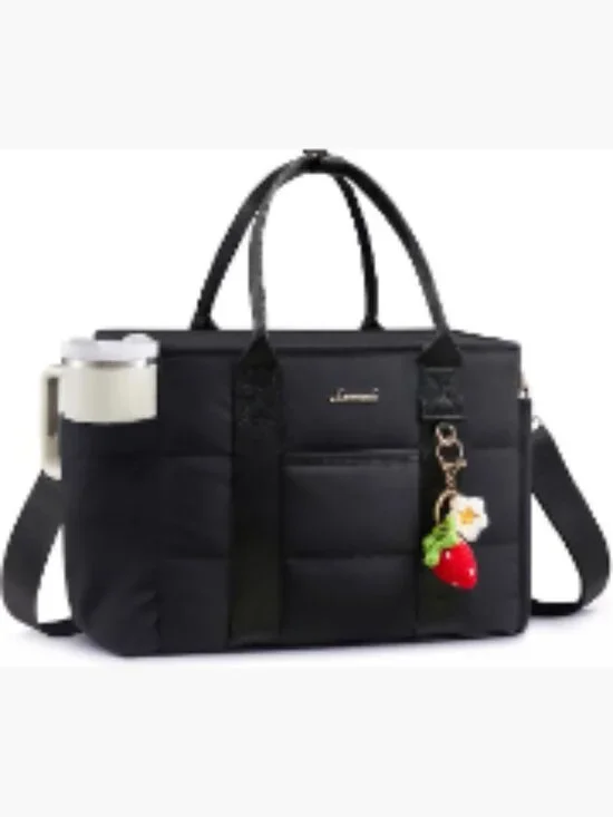Insulated Lunch Bag for Women Wide Opening Leakproof Cooler Tote with Cup Holder