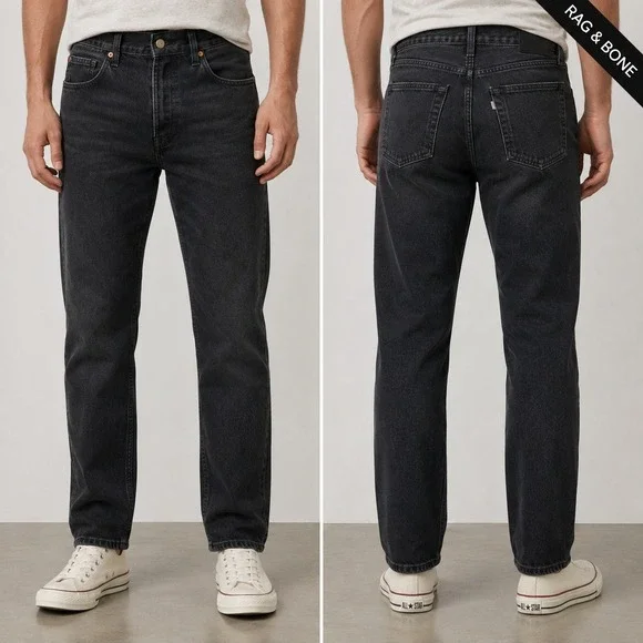 Rag & Bone Jeans Mens 34 Faded Black Straight Leg Button Fly Denim