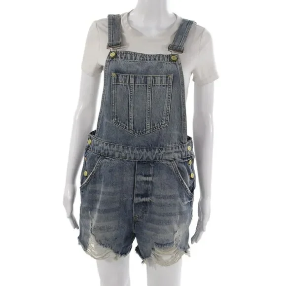 Pilcro and the Letterpress Womens Blue Cotton Overall Romper Sleeveless Size 30
