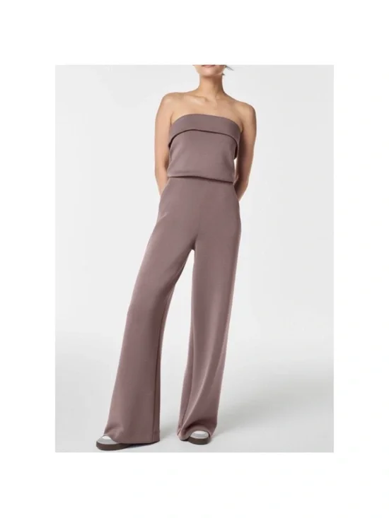 Spanx air essentials strapless wide leg jumpsuit smoke L NEW