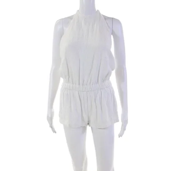 Mikoh Womens Cotton Elastic Waist Sleeveless Romper One Piece White Size 2