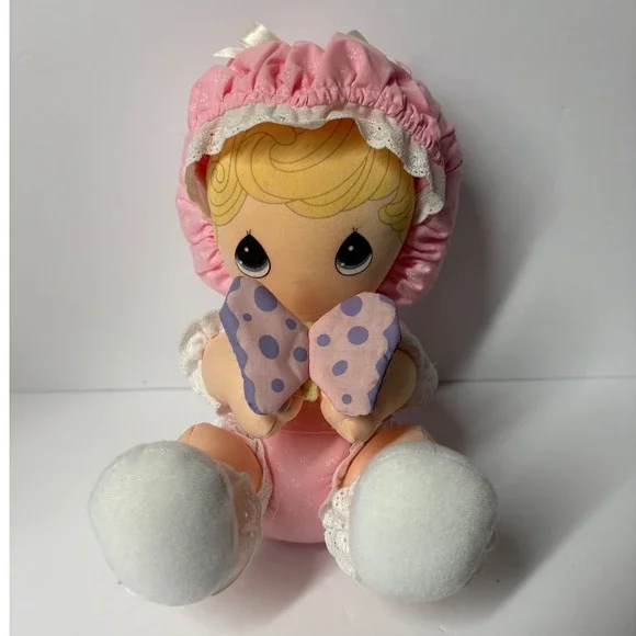 Working Precious Moments Applause Musical Plush Doll Girl Pink Bonnet Butterfly