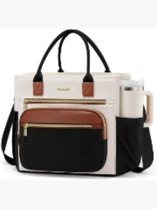 Large Insulated Lunch Bag for Women, Leakproof Cooler Tote with Cup Holder,