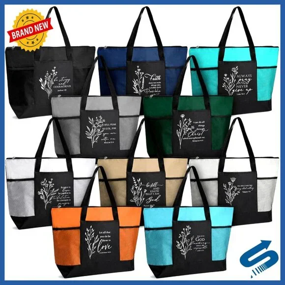 Boho Tote Bags with Zipper Pocket Religious Church Bible Study Gifts
