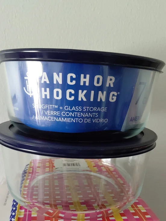Anchor Hocking Blue Glass Storage Bowls with Navy Lids - Set of 2 & 7 Cup