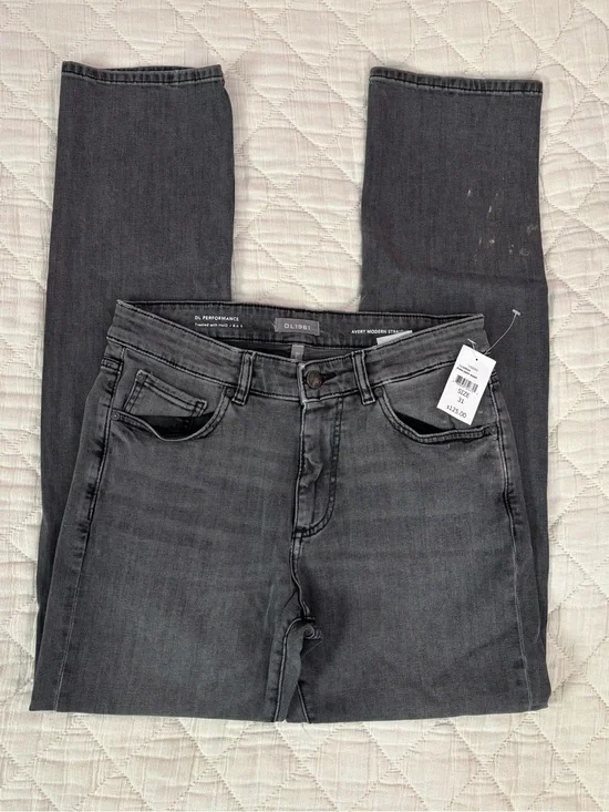 NWT DL1961 Men Avery Modern Straight Leg Jeans In Dark Grey Wash Sz 31x34