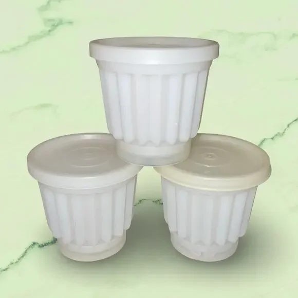 Tupperware Jel-ette Mini Molds Set 3 White 297 Individual Jello Desert Cups VTG