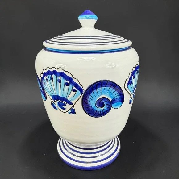Starbucks Deruta Italy S Berna Conchiglia Seashell Ceramic Canister Jar Blue 9in
