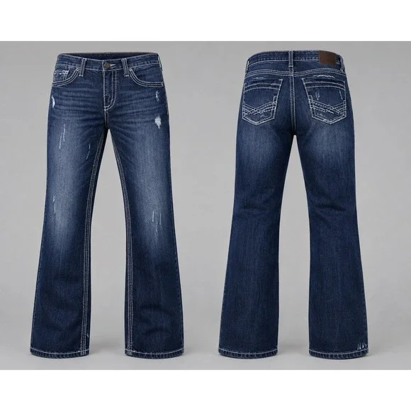 BKE Aiden Jeans Mens 29R  Straight Distressed Stretch  Denim Buckle WHISKERING