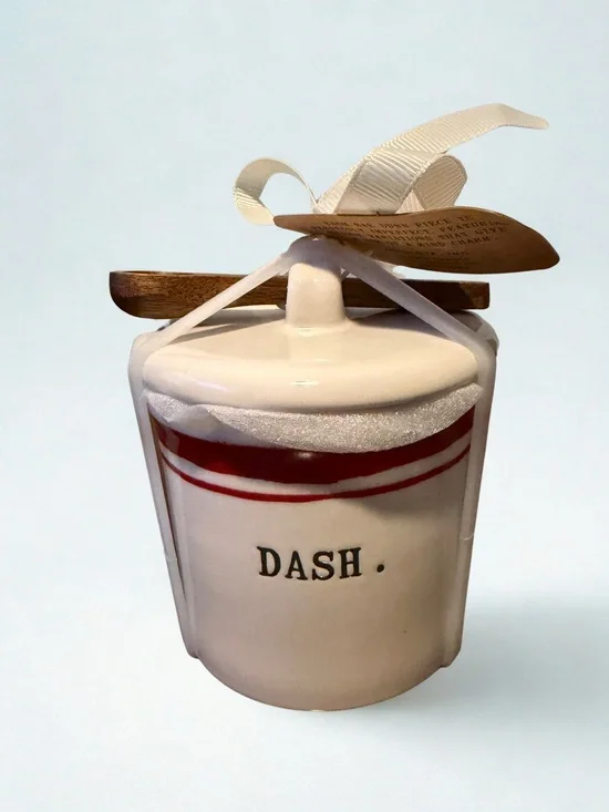 Rae Dunn Cream Ceramic Jar with Red Stripe - DASH