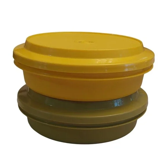 Vintage Tupperware Seal & Serve  Bowl Set Harvest Yellow Avacado Green 1206 1207