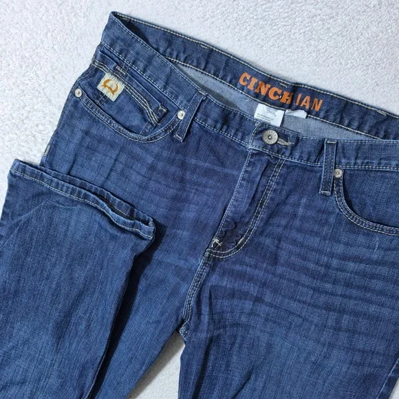 Cinch Ian Men 36x36 Jeans Blue Stretch Slim Bootcut Dark Wash Stretch Embroider