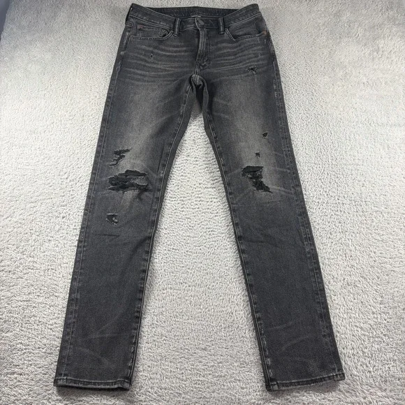American Eagle Jeans Mens 30x34 Black Faded‎ Next Level Flex Straight Distressed