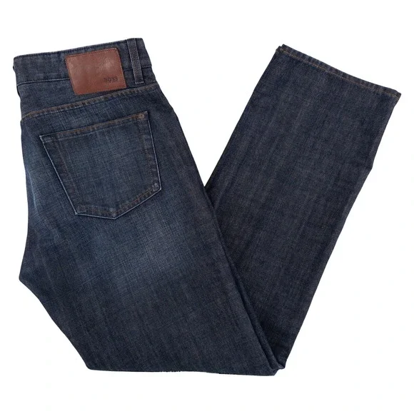 Hugo Boss Mens 34x32 Kansas Jeans Regular Fit Dark Wash Denim Designer Luxe