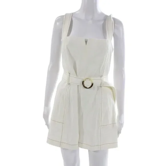 Intermix Women Romper White Cotton Square Neck Sleeveless Zip Size 10