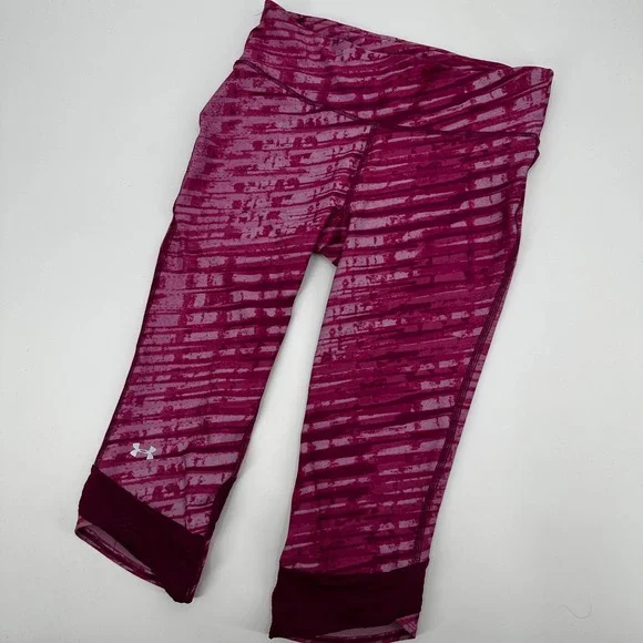 Under Armour HeatGear Compression Leggings Womens Medium Pink Purple Crop‎ Pants