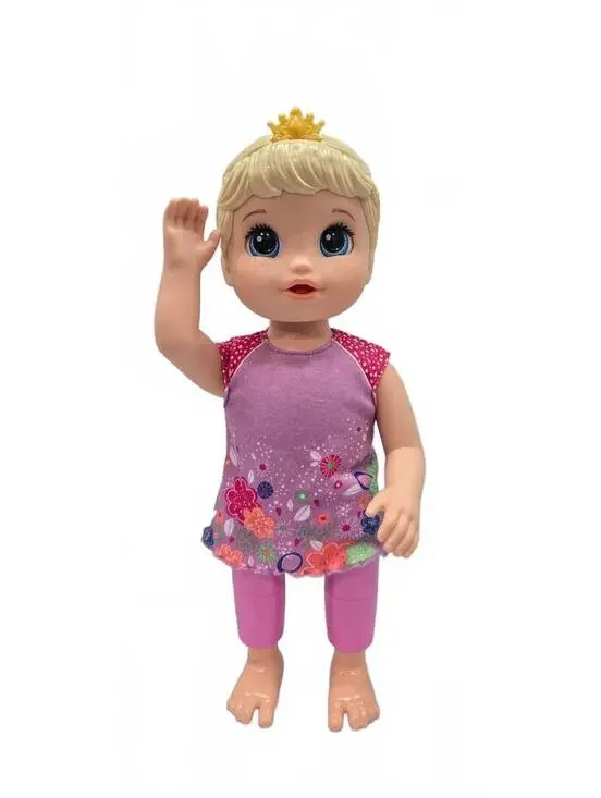 Baby Alive Blonde Hair Doll in Purple Floral Outfit with Crown
