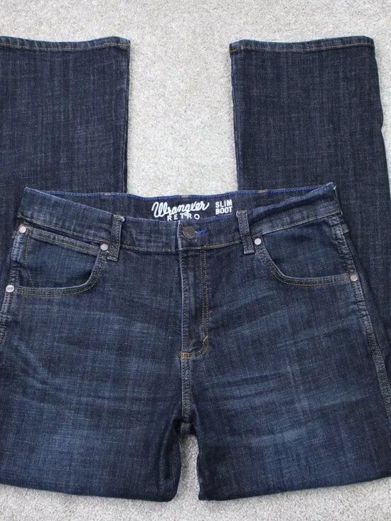 Wrangler Retro Jeans Mens 36x30 Blue Slim Boot Western Boot Cut 5-Pocket Denim