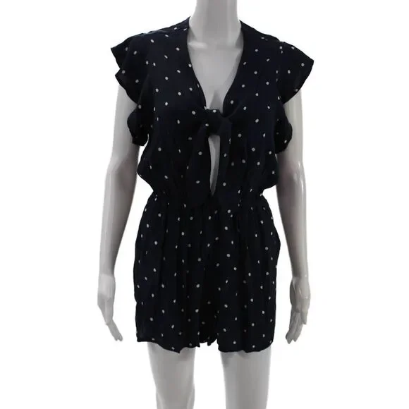 Rails Women Polka Dot V Neck Short Sleeve Romper Dark Blue Size XS
