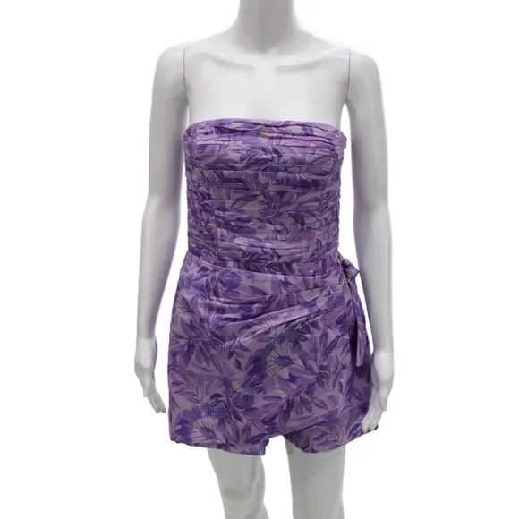 AMUR Women Purple Floral Sleeveless Square Neck Romper Size 6