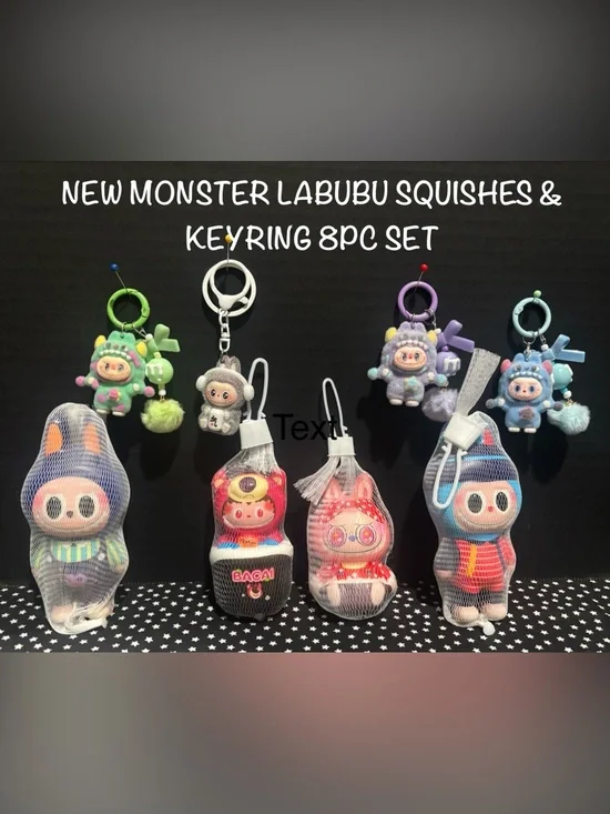 Cute Labubu Monster Squishies & Keyring Set - Multicolor Cute Plush Toys 8pcs